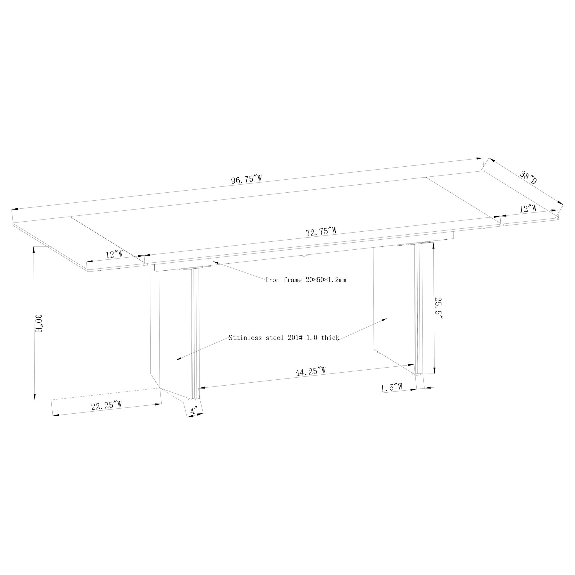 Vessa 97" Glass Top Extension Dining Table