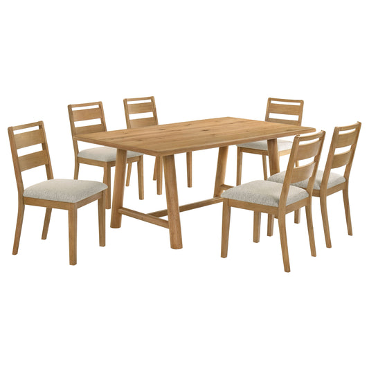 Duncan 7-Piece Washed Oak Dining Set with Oatmeal Bouclé Chairs