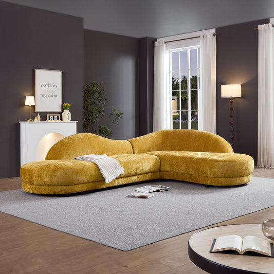 114" Mid-Century Upholstered Comfy Sectional with Right-Facing Chaise - Yellow - detail view 3