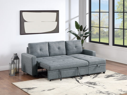 Black Gray Polyfiber Convertible Sectional Sofa Pull out Bed Couch Storage Chaise Reversible 2pc Sectional Living Room Furniture - detail view 2