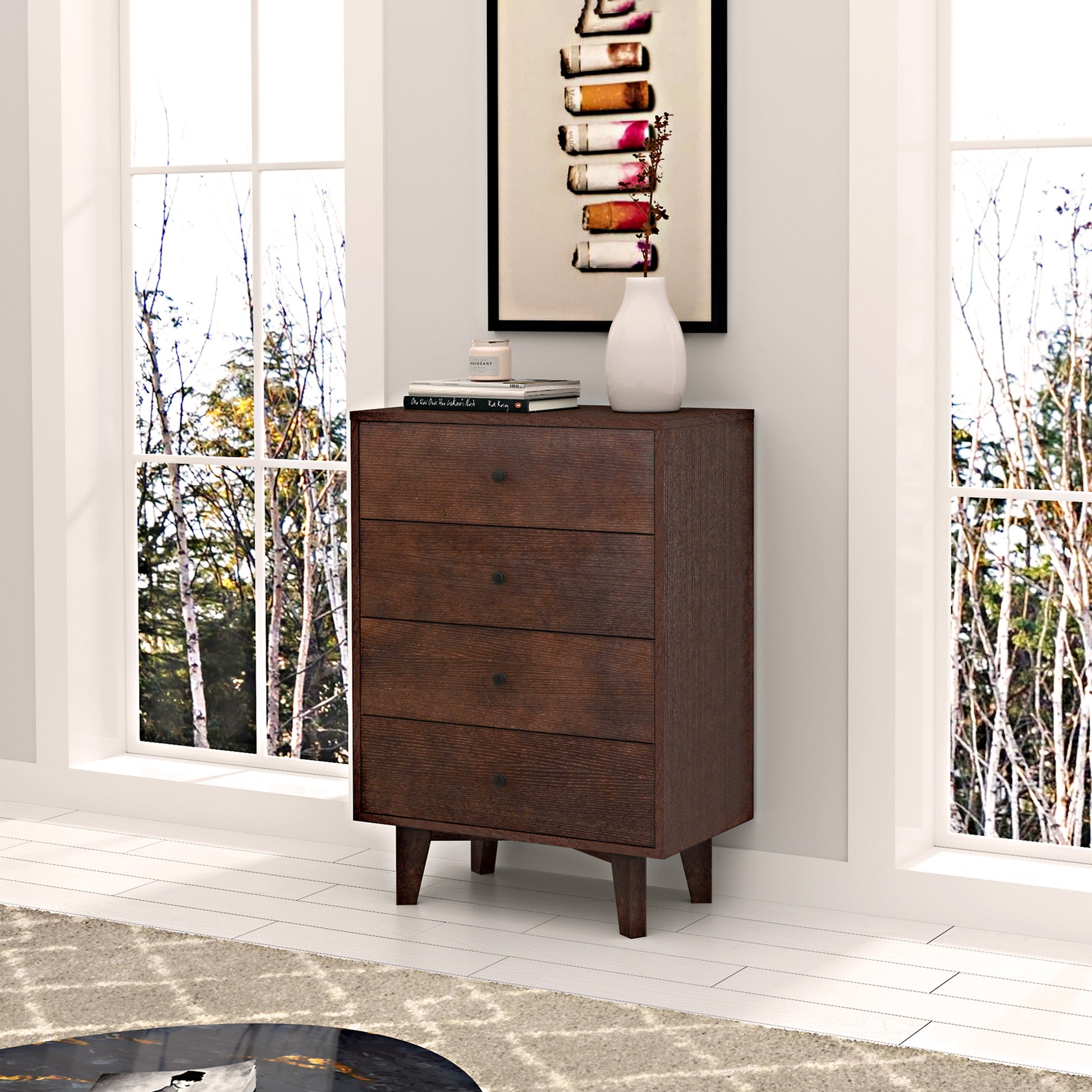 Indie 4-Drawer Mid-Century Modern Chest, Brown