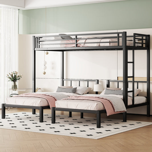 Twin over Twin & Twin Bunk Beds for 3 - Black - primary color shot
