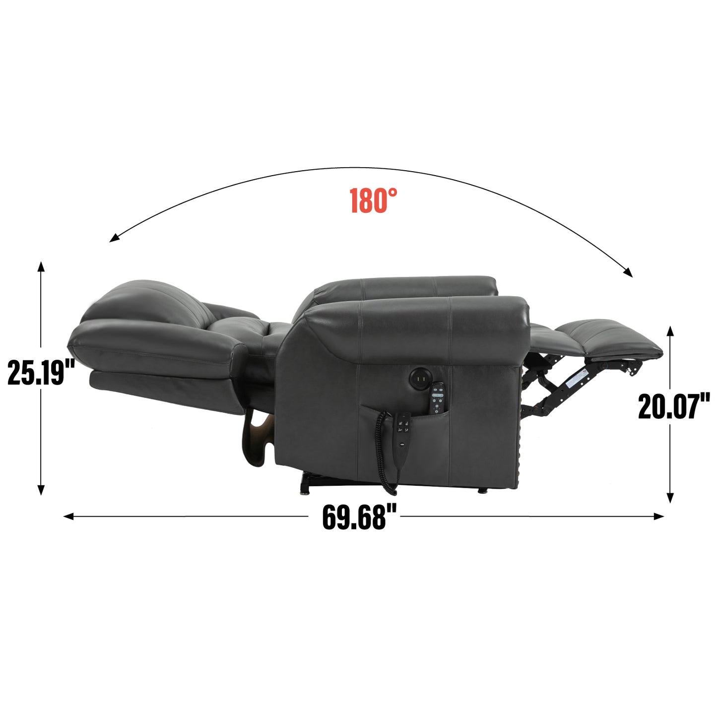 Power Lift Recliner Chair Heat Massage Dual Motor Infinite Position Up to 350 LBS - Grey - detail view 5