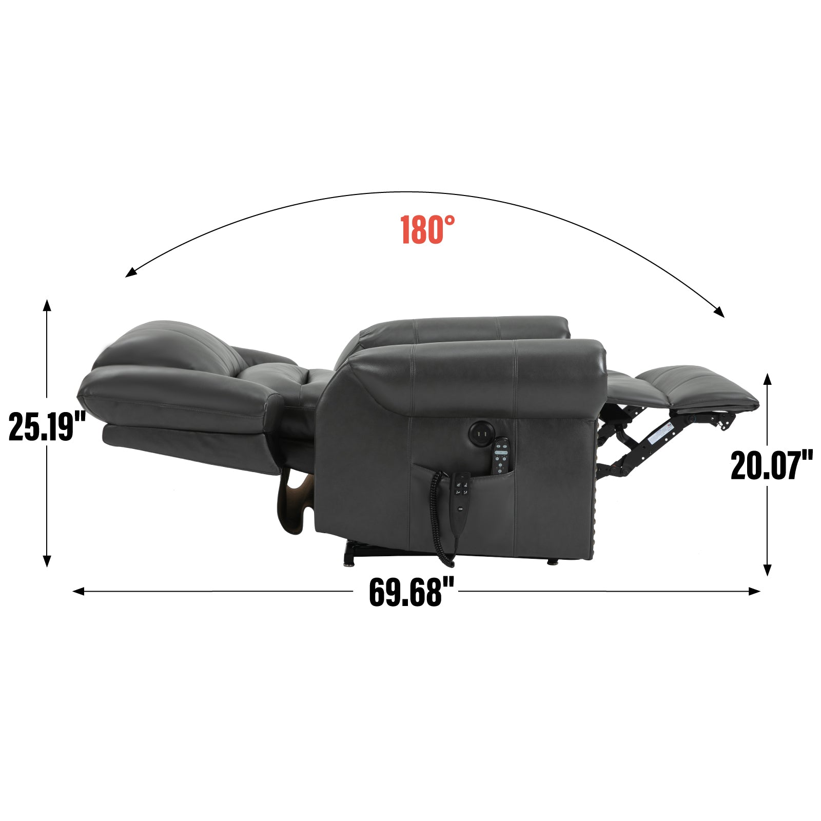 Power Lift Recliner Chair Heat Massage Dual Motor Infinite Position Up to 350 LBS - Grey - detail view 5