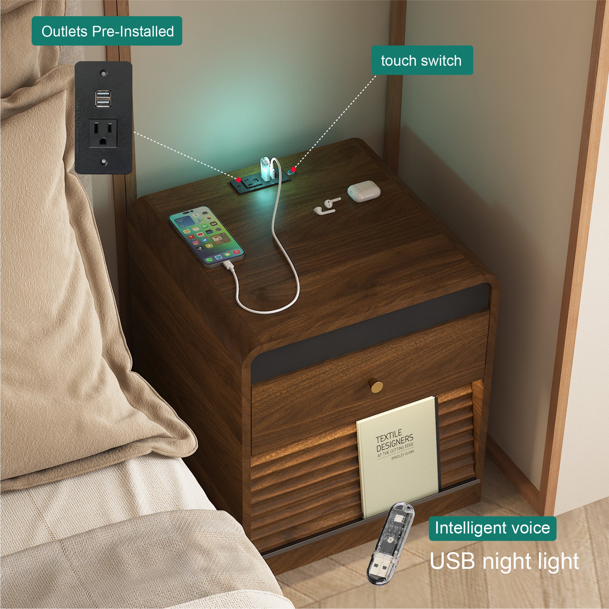 Nightstand with Charging Station - detail view 7
