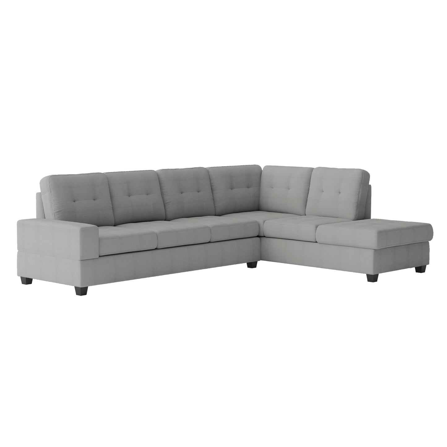 Modern Living Room 2-Piece Reversible Sectional with Drop-Down Cup Holders Sofa Chaise Gray Microfiber Upholstered Tufted Details - primary color shot