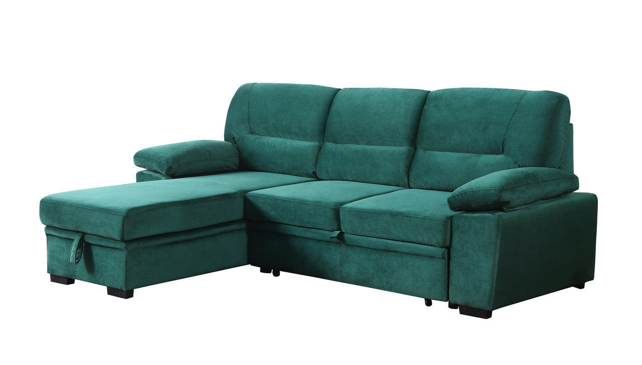 Kipling 97.5' Green Velvet Fabric Reversible Sleeper Sectional Sofa Chaise - detail view 6