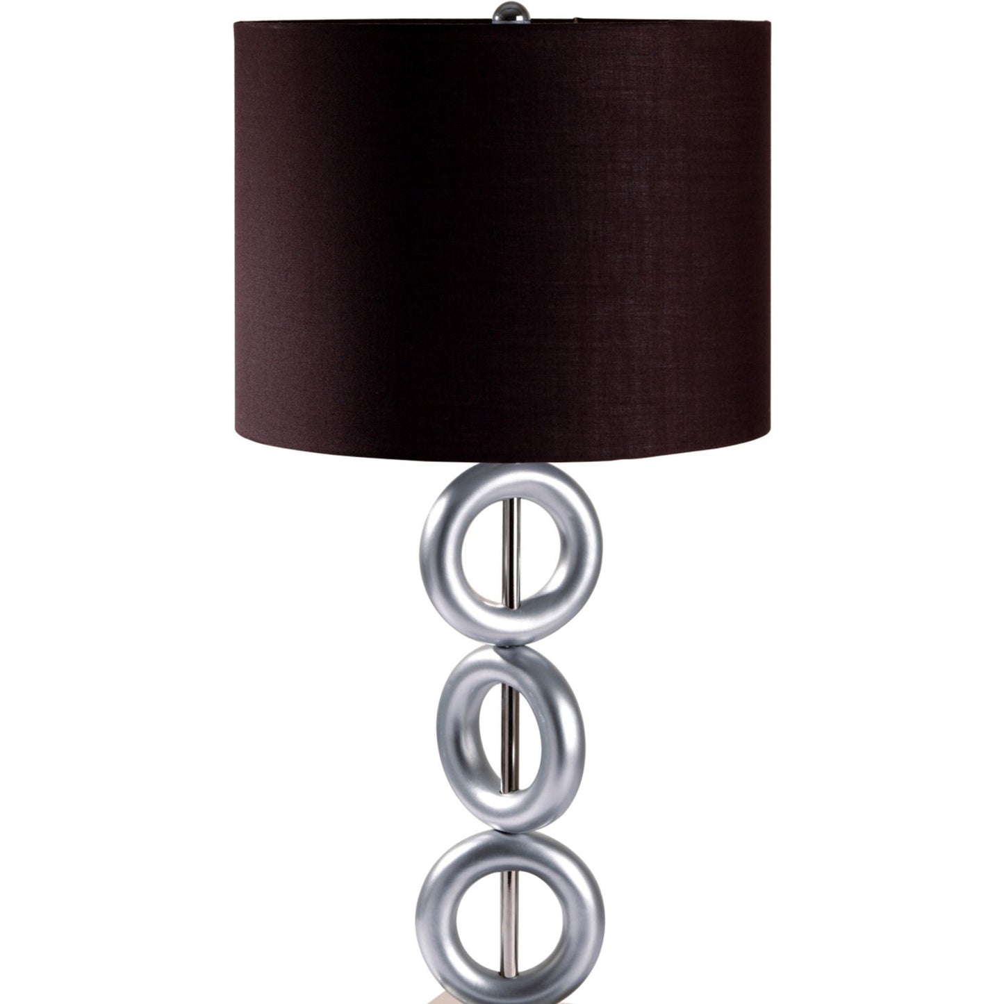 29' Tall Metal Table Lamp with Silver finish, Ring Style, Espresso Round Shade