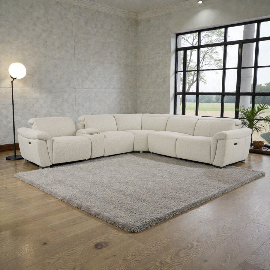 Beige Boucle Power Motion Sectional Sofa w/ Adjustable Headrests & Cup Holders - detail view 2