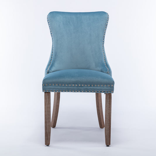 Isolde Velvet Wingback Side Chairs with Weathered Legs, Blue