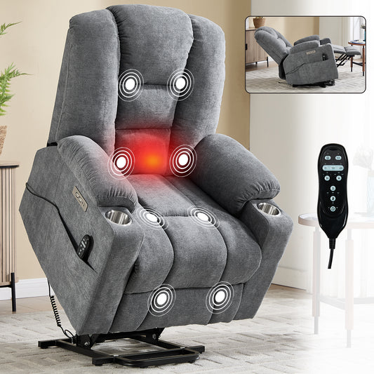 Lift Recliner Chair with Massage and Heat for Elderly - Grey - primary color shot