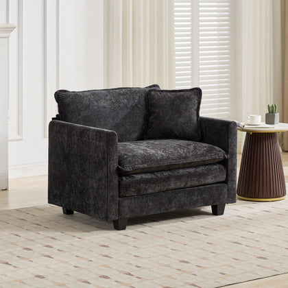 Black Chenille Accent Chair with Black Legs
