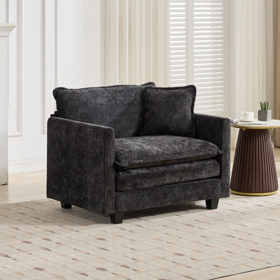 Black Chenille Accent Chair with Black Legs