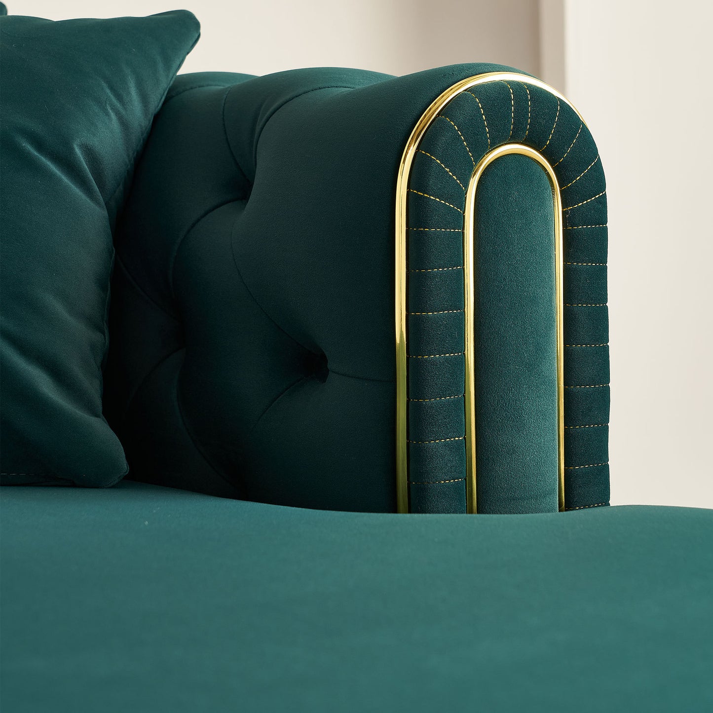 67" W Velvet Chaise Lounge - Green - detail view 8