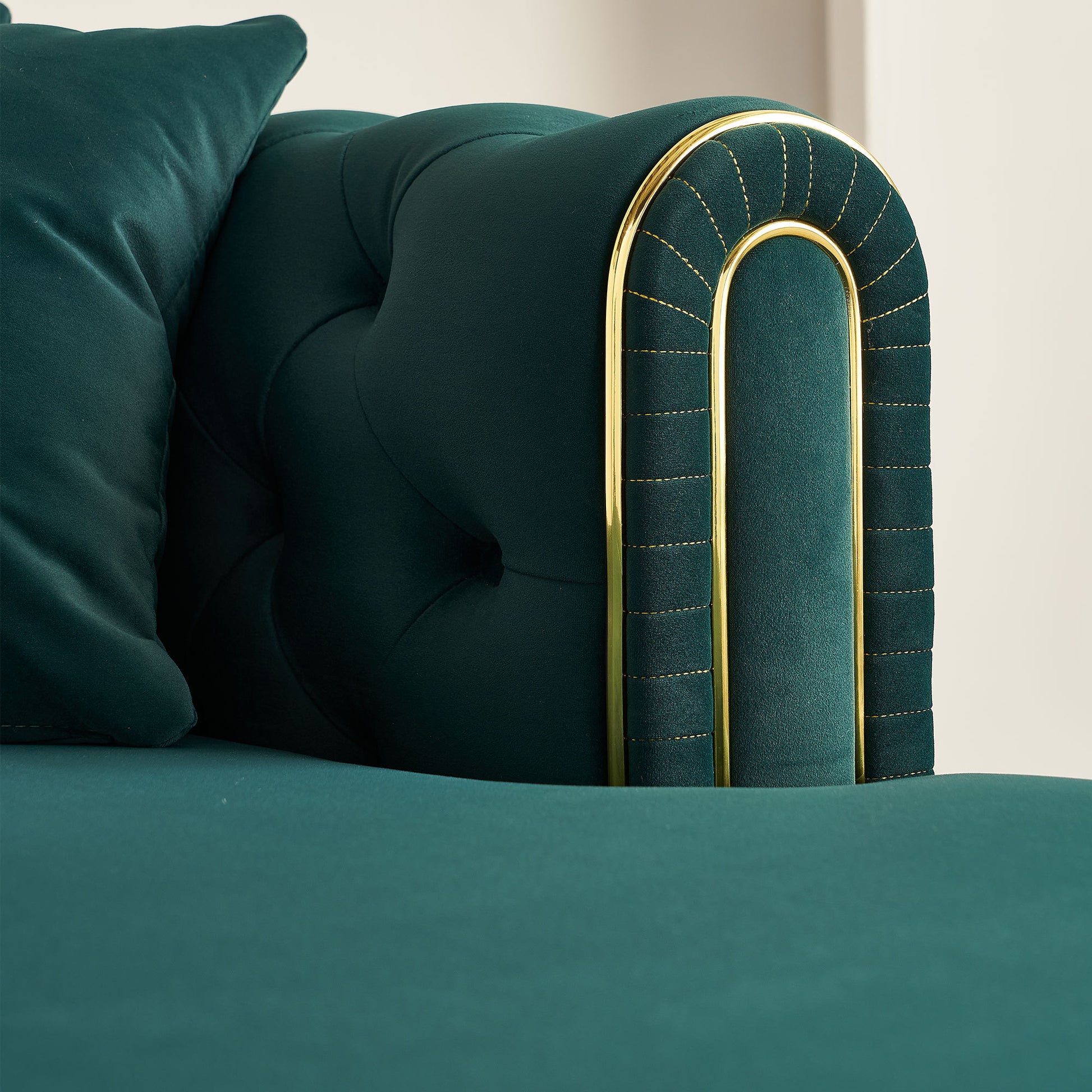 67" W Velvet Chaise Lounge - Green - detail view 8