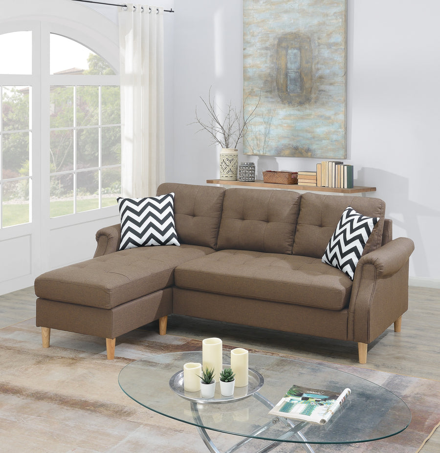 Living Room Corner Sectional Light Coffee Polyfiber Chaise sofa Reversible Sectional - primary color shot