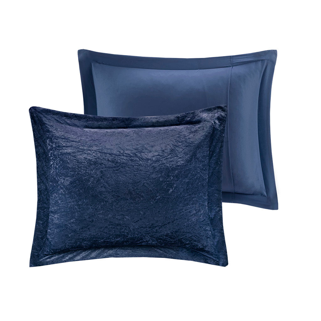 Navy Blue Velvet Comforter Set with Throw Pillow, Blue