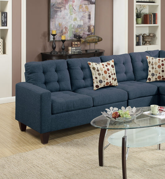 Modular Sectional Navy Polyfiber 4pcs Sectional Sofa LAF And RAF Loveseats Corner Wedge Armless Chair Tufted Cushion Couch - detail view 2