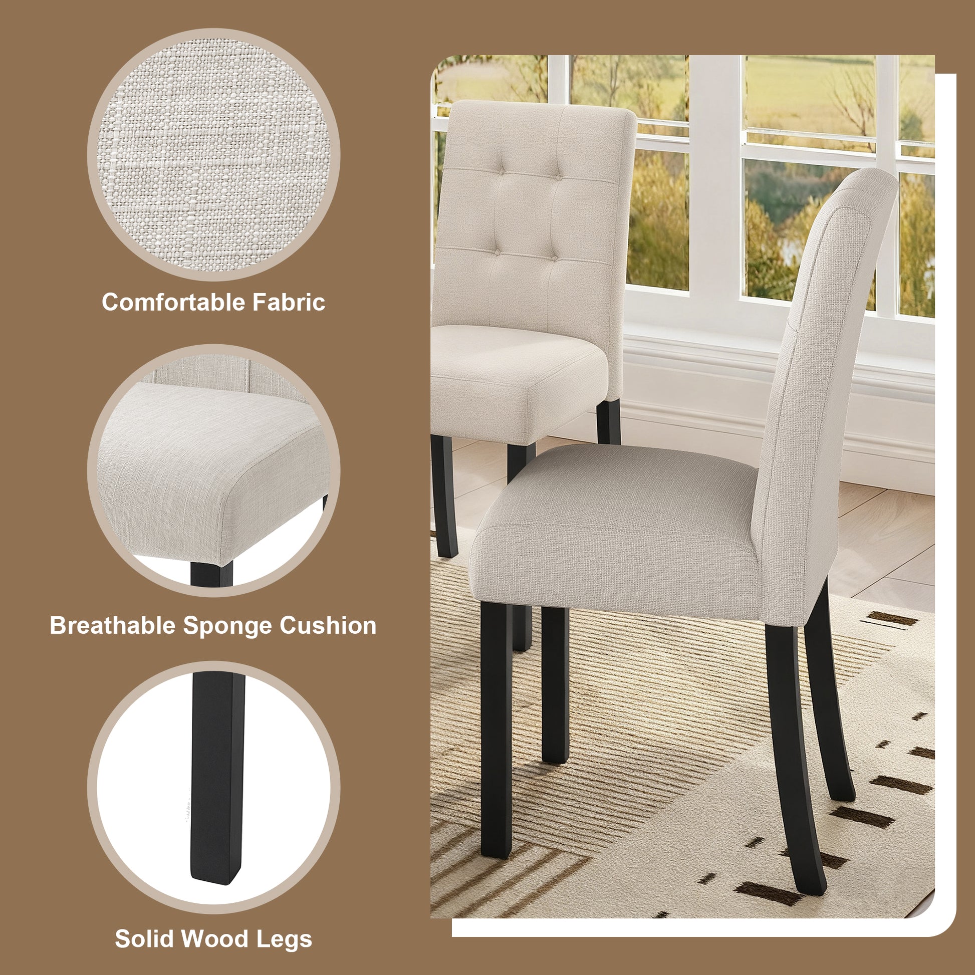 6 Piece Modern Dining Table Set - Beige - White - detail view 8