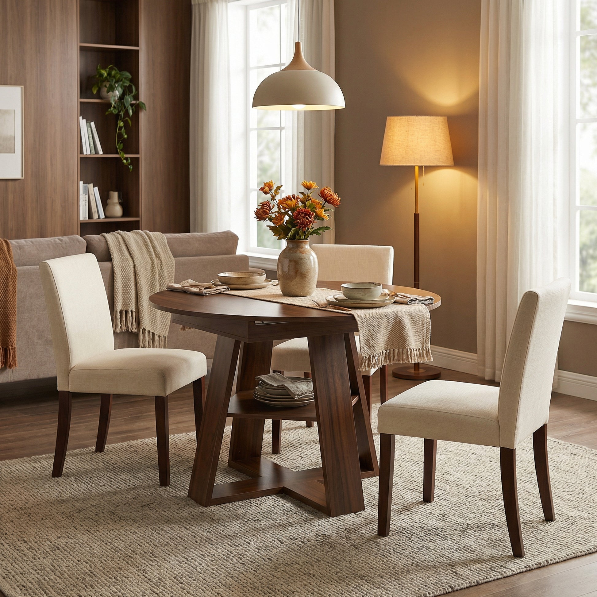 43" -59" Extendable Round Dining Table for 4-8 - Walnut - detail view 2