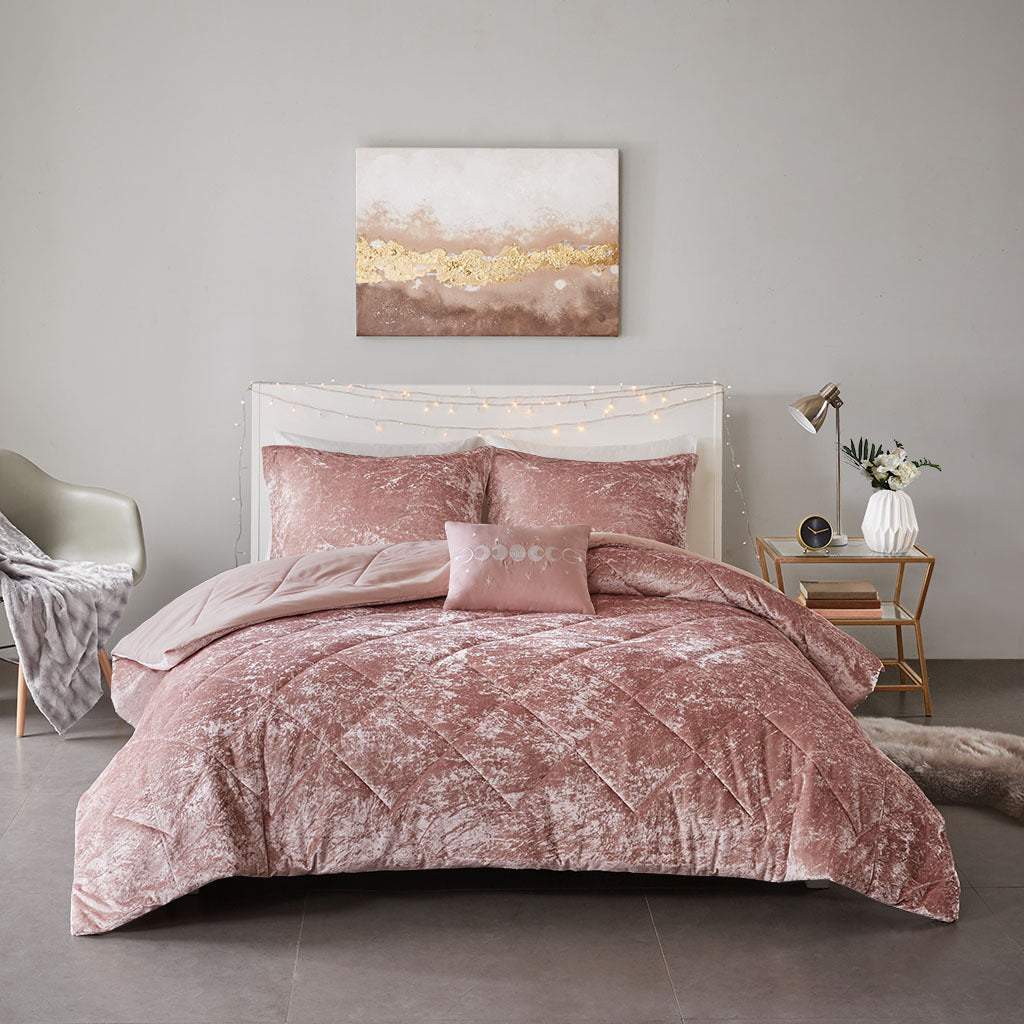 Blush Velvet Comforter Set with Throw Pillow