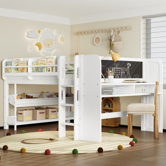 Full Loft Bed with Multi-Storage Bookcases - Light White - detail view 2