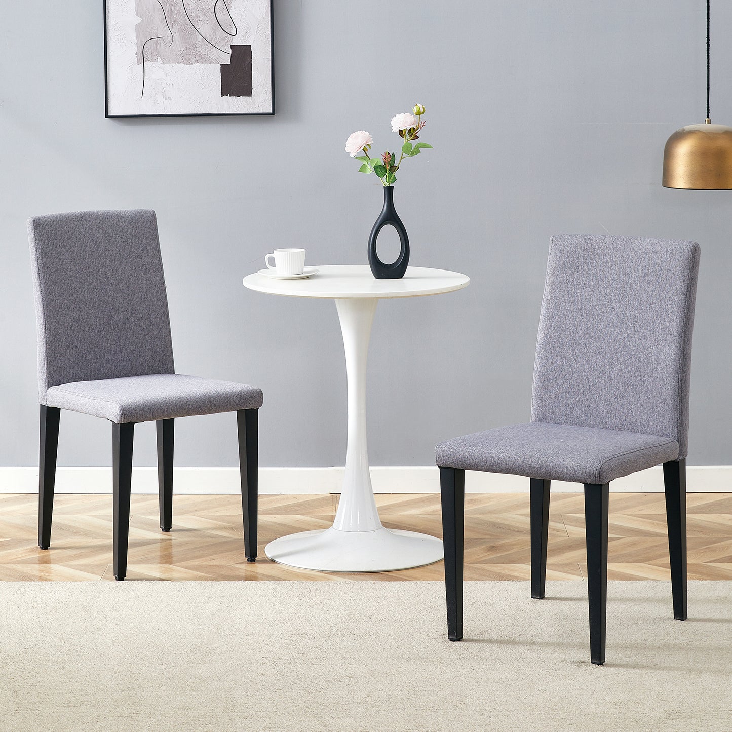 Gray Linen Dining Chairs with Black Legs (set of 2) - detail view 2