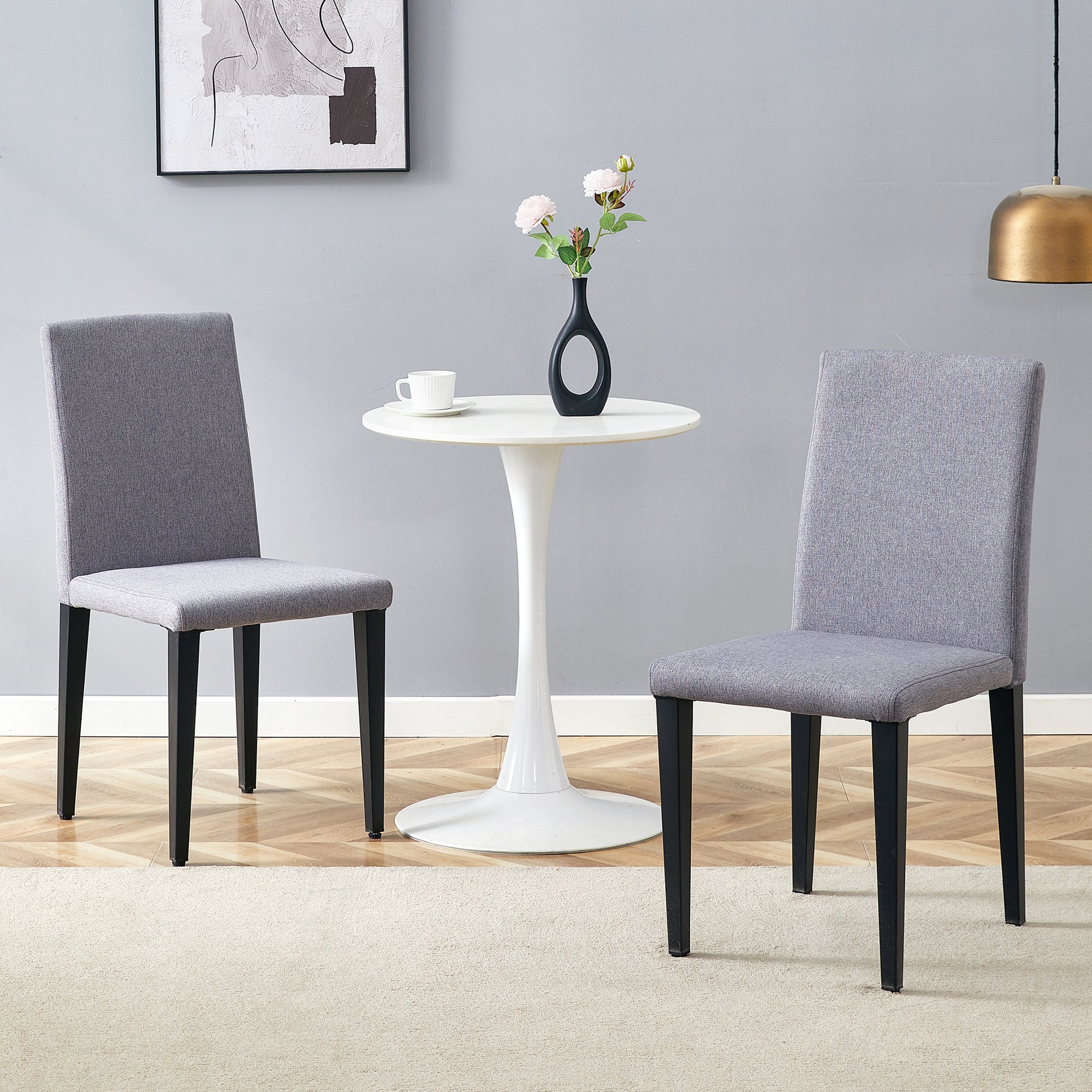 Gray Linen Dining Chairs with Black Legs (set of 2) - detail view 2
