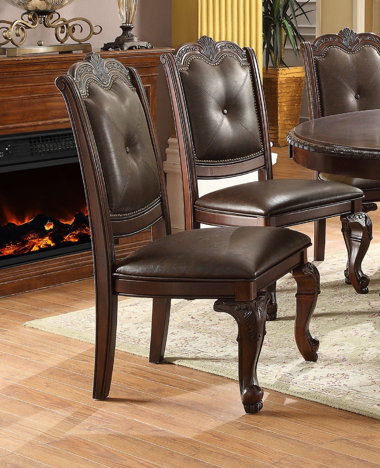 Norman Traditional Hand Carved Floral Motif Side Chairs Set of 2 Brown & Espresso