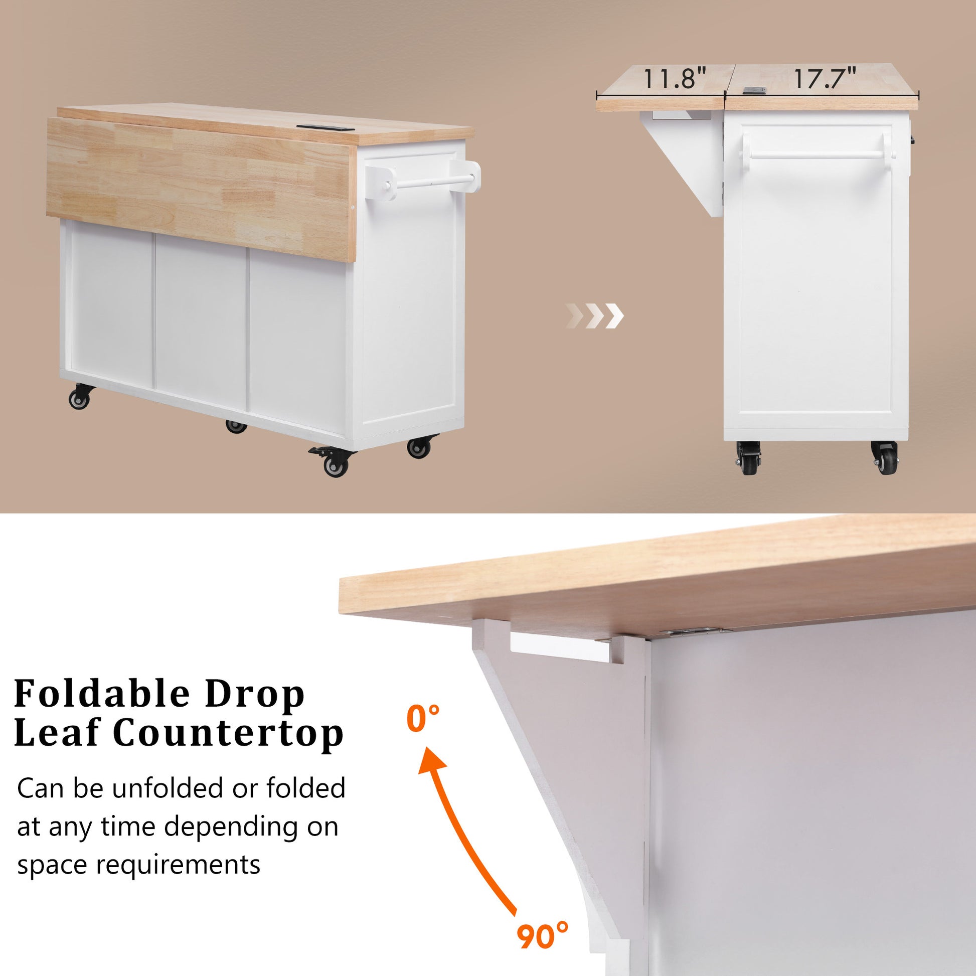 K&k 56.5'' Kitchen Island with Drop Leaf - White - detail view 8
