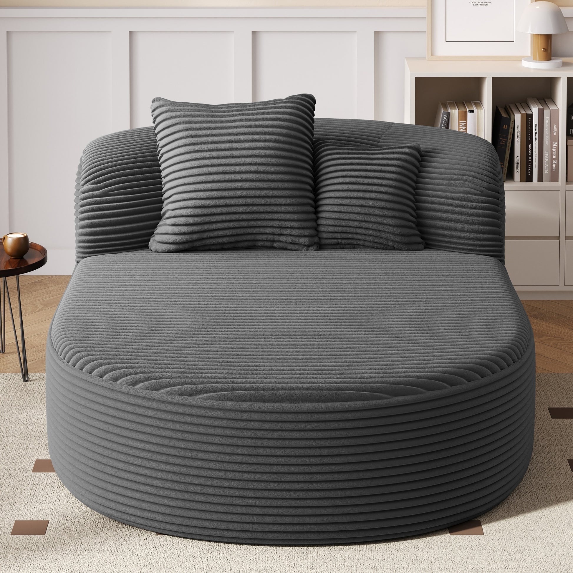 Modern Chaise Lounge Sofa Boneless Couch with Pillows - Gray - detail view 6