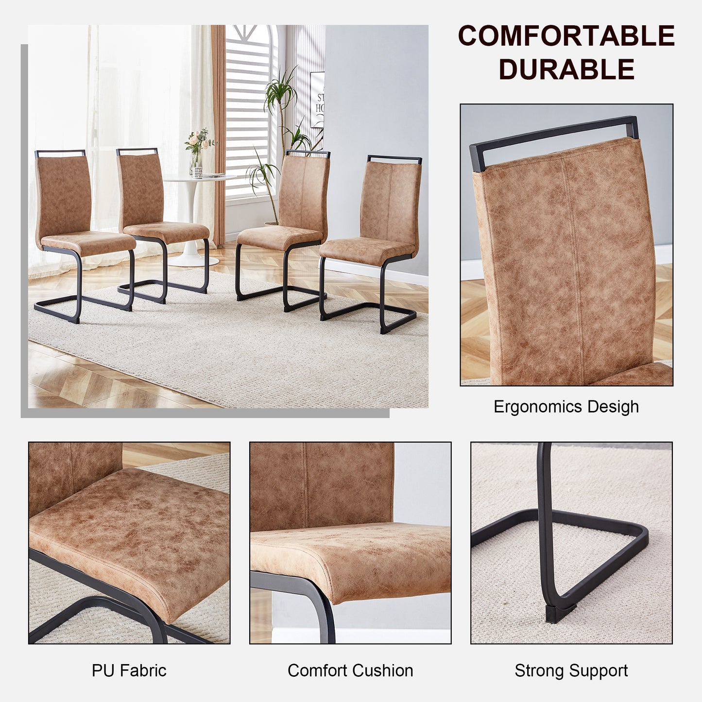 Black Upholstered Fabric Dining Chairs with Black Legs (set of 2) - detail view 5