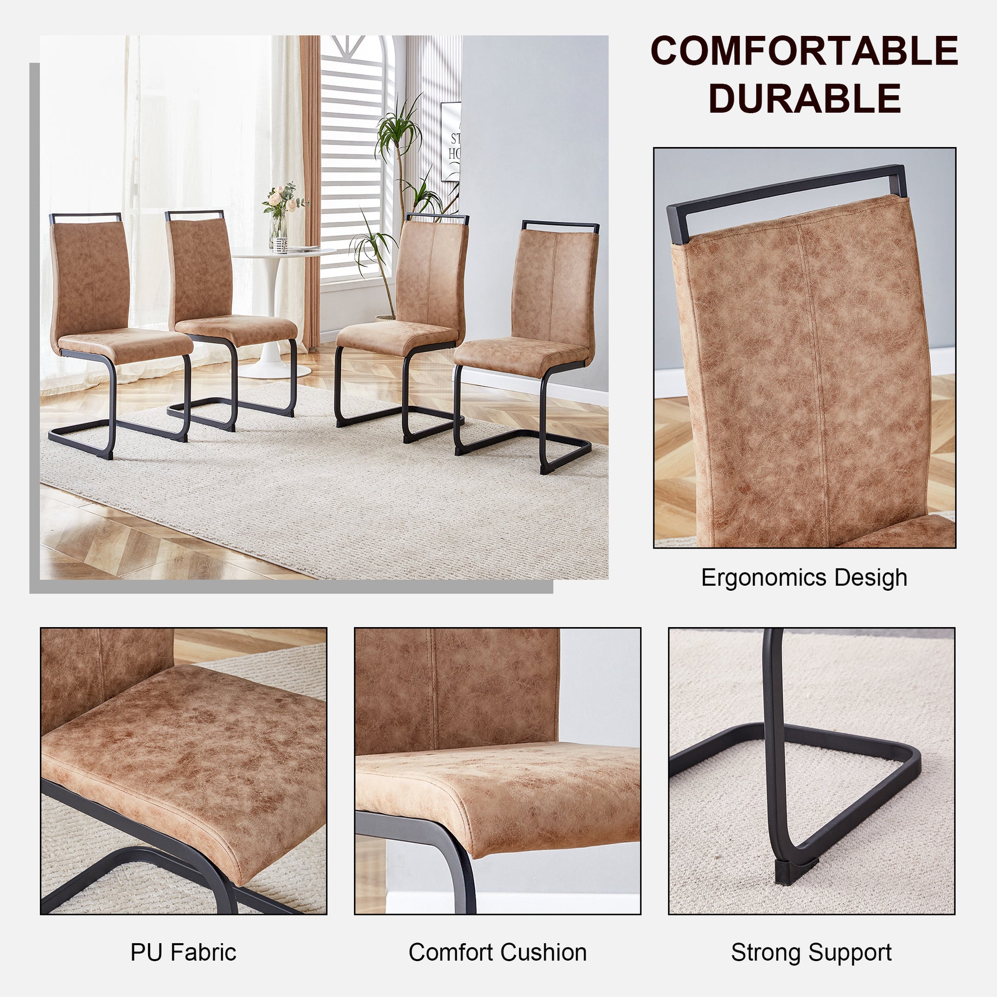 Black Upholstered Fabric Dining Chairs with Black Legs (set of 2) - detail view 5