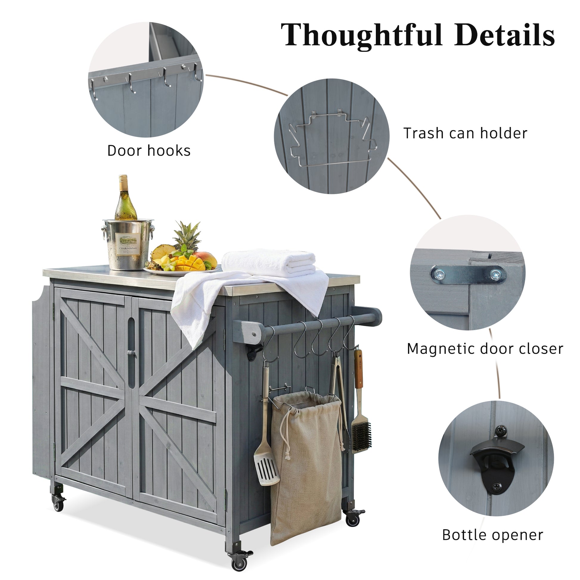 K&k 42.1' Outdoor Kitchen Island with Side Shelf - Grey & Blue - detail view 8