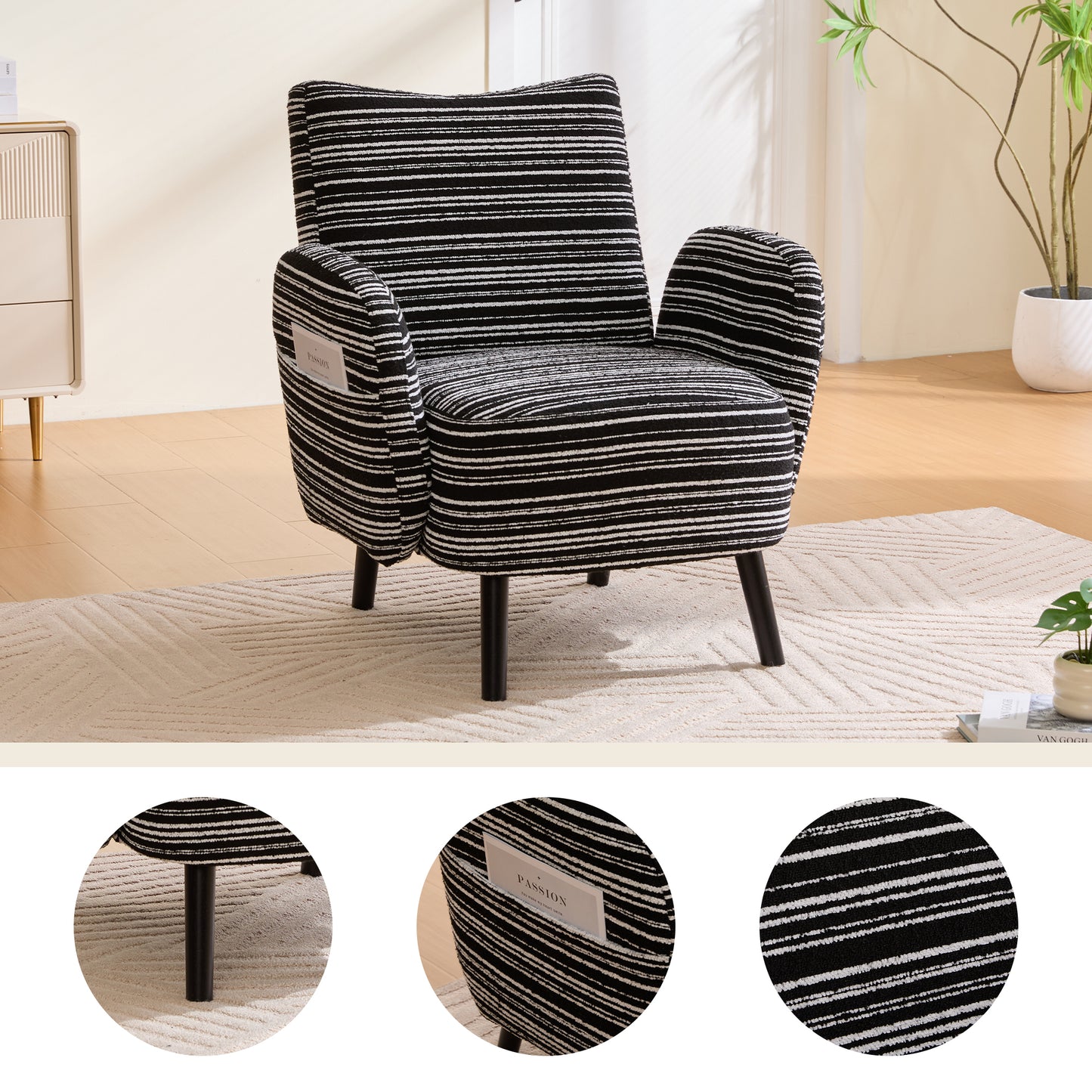 Black Bouclé Accent Chair with Black Legs - primary color shot
