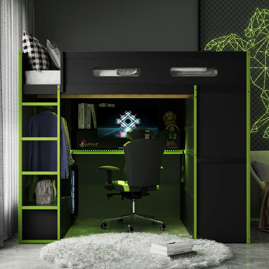 Full Size Wood Loft Bed with Desk - Green - primary color shot