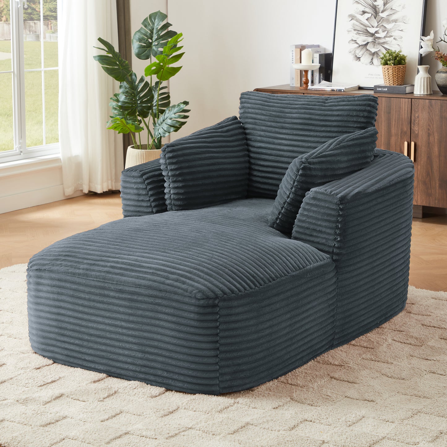 Oversized Corduroy Chaise Lounge Chair Indoor - Grey - detail view 2