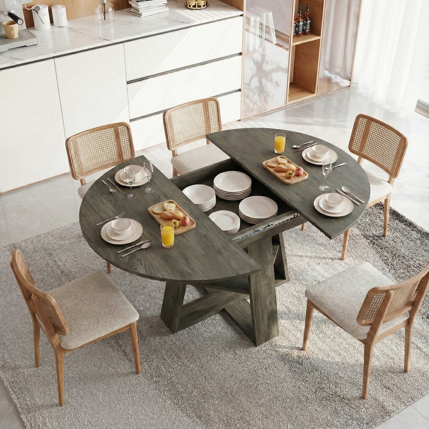 43" -59" Extendable Round Dining Table for 4-8 - Natural - detail view 4