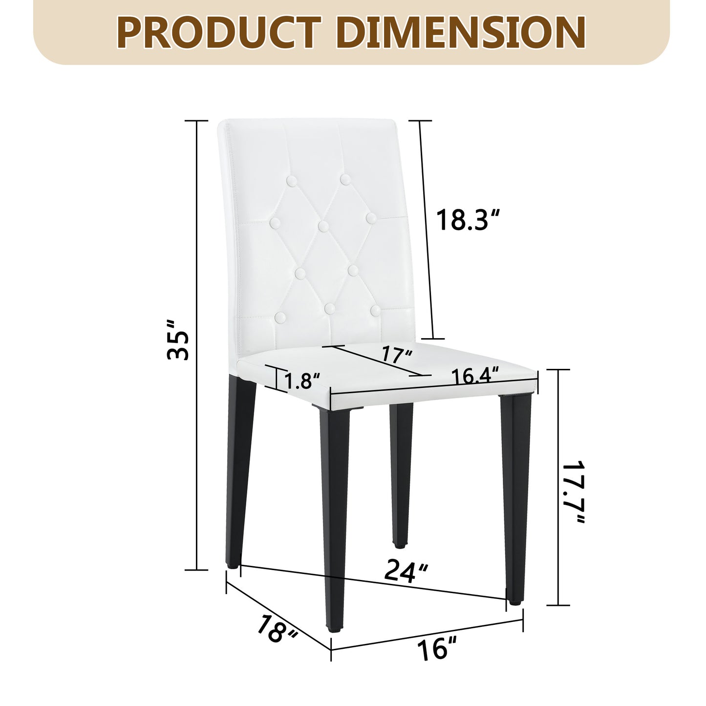 White Upholstered Fabric Dining Chairs with Black Legs (set of 2) - detail view 3