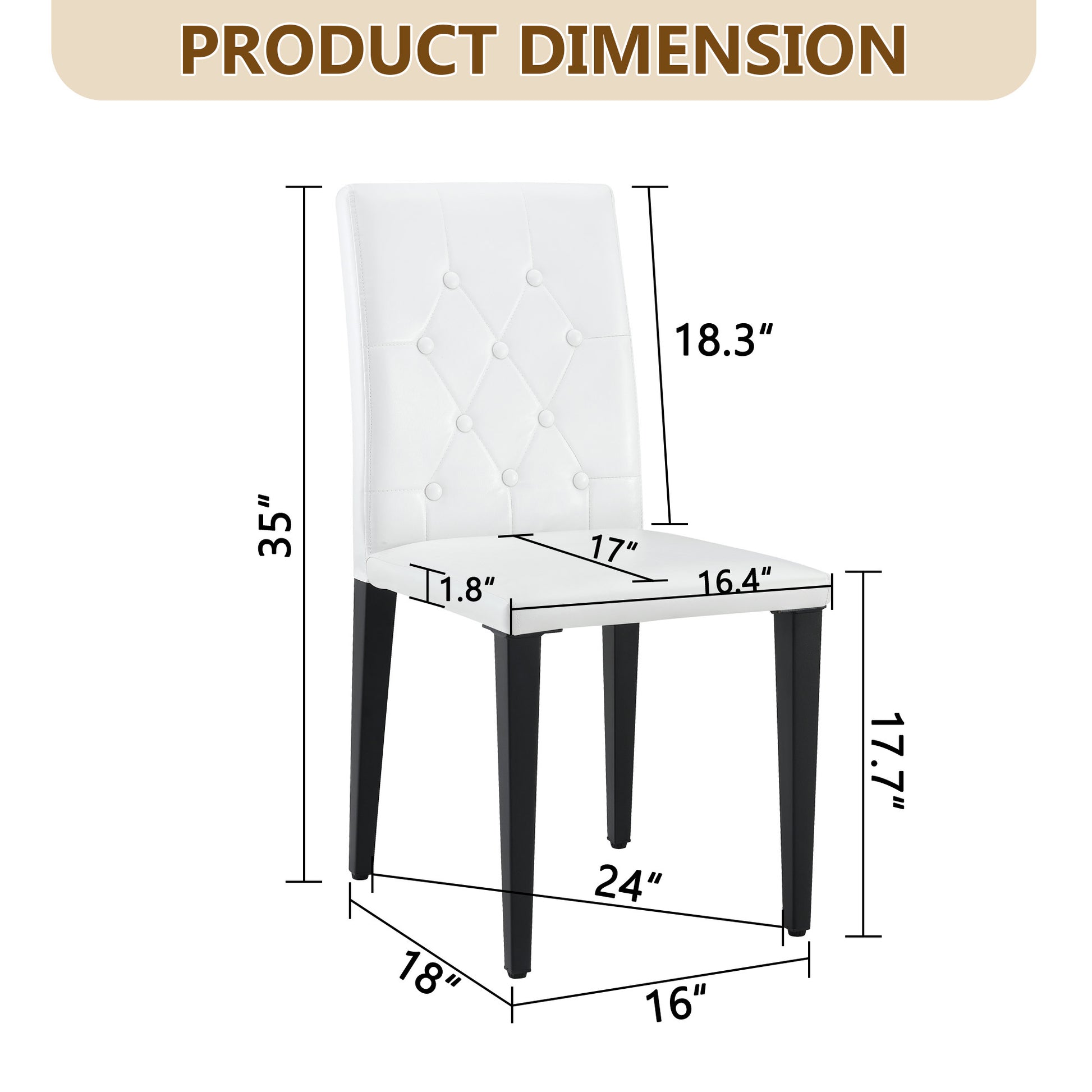 White Upholstered Fabric Dining Chairs with Black Legs (set of 2) - detail view 3