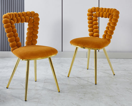 Vivette Modern Upholstered Side Chairs with Golden Metal Legs Set of 2 Orange