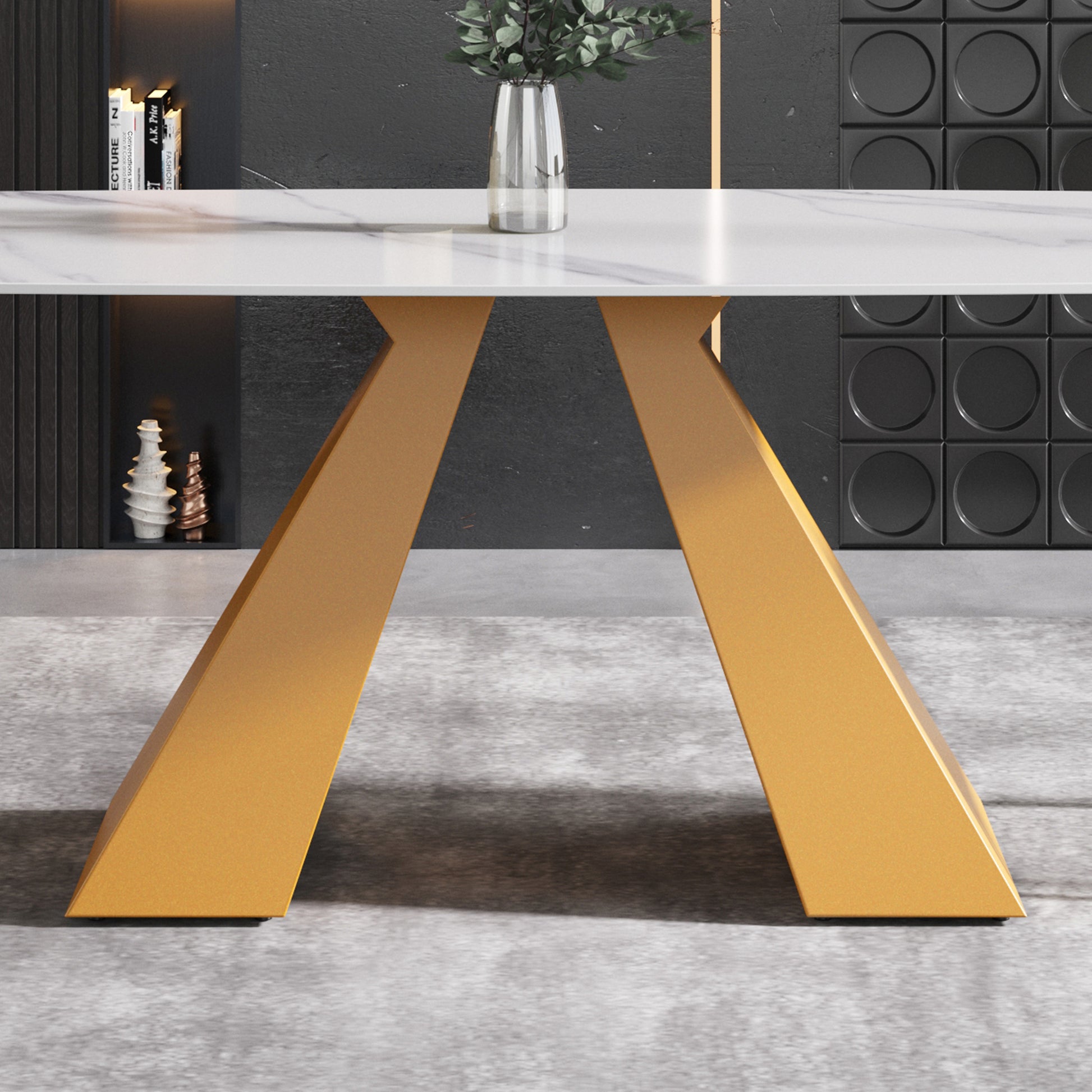 Beryl 70.87"Modern Sintered Stone Dining Table with White Top & Gold Base