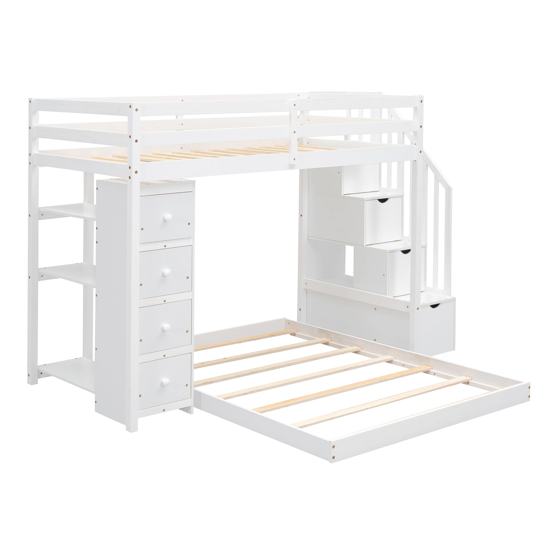 Twin over Full Bunk Bed with 3-Layer Shelves - White - detail view 5
