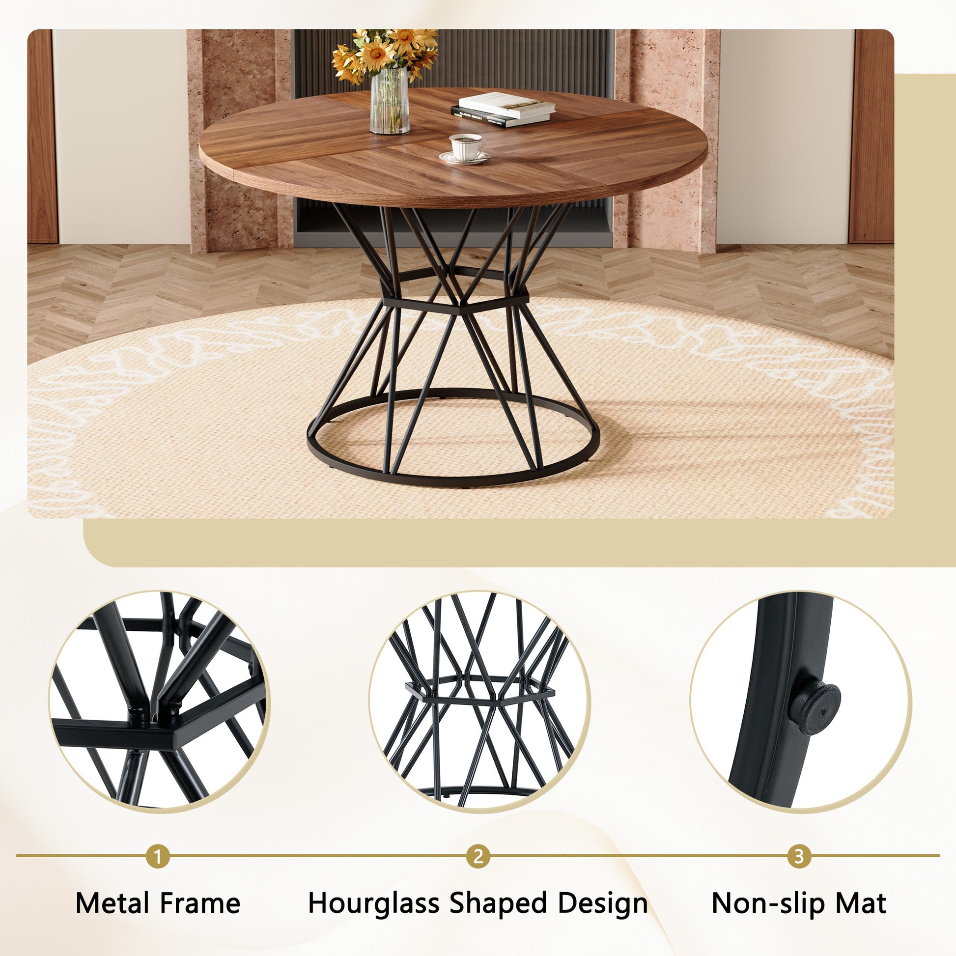 A Circular Dining Table with a Diameter of 47" - Black & Walnut - detail view 7