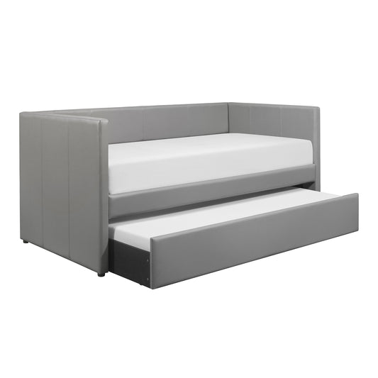 Laken Gray Faux Leather Contemporary Daybed with Trundle