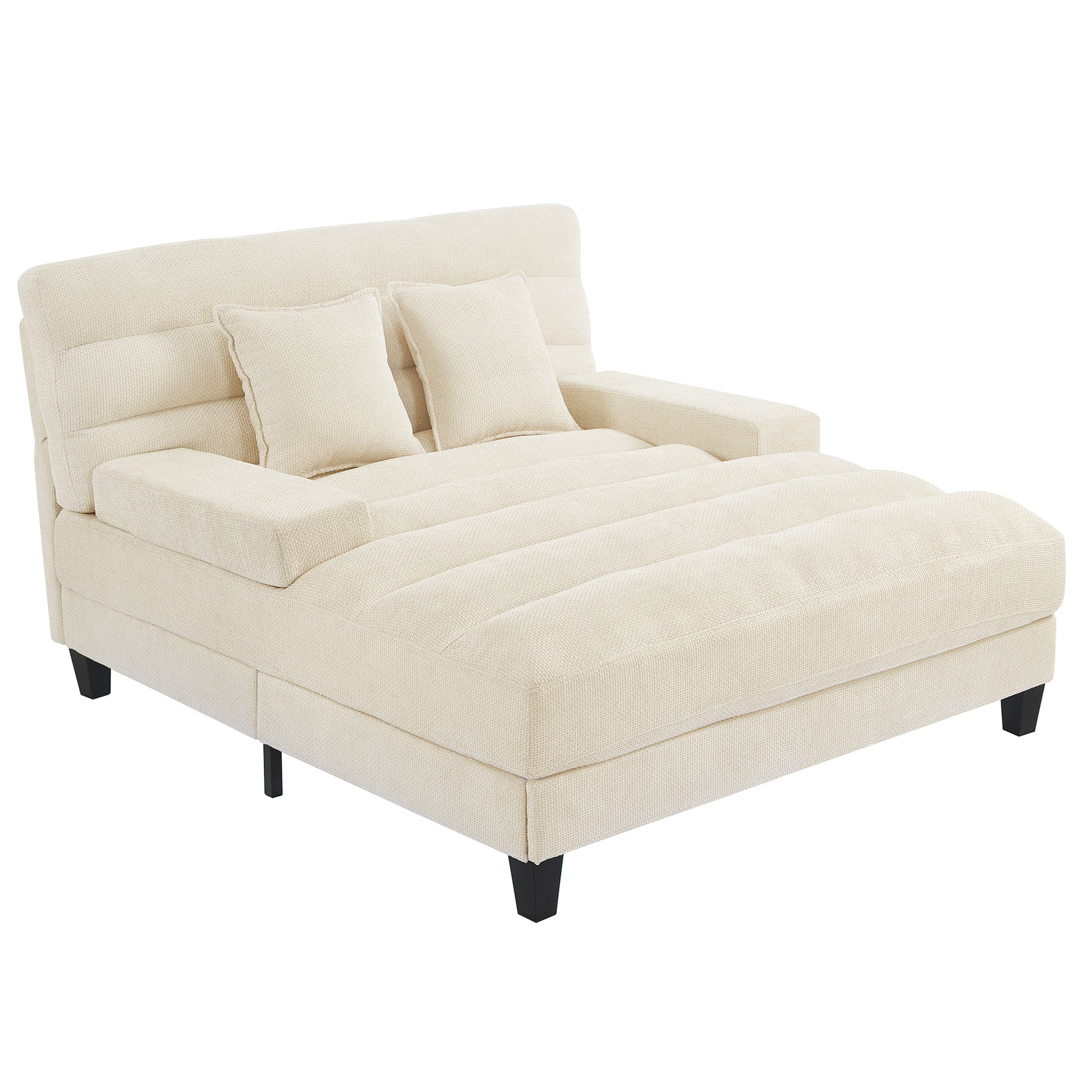 Modern Chaise Lounge Sofa 57.1' Sofa Bed Chenille Upholstered Lounge Sofa Chair with Adjustable Backrest & LED Light Strip - Beige - primary color shot