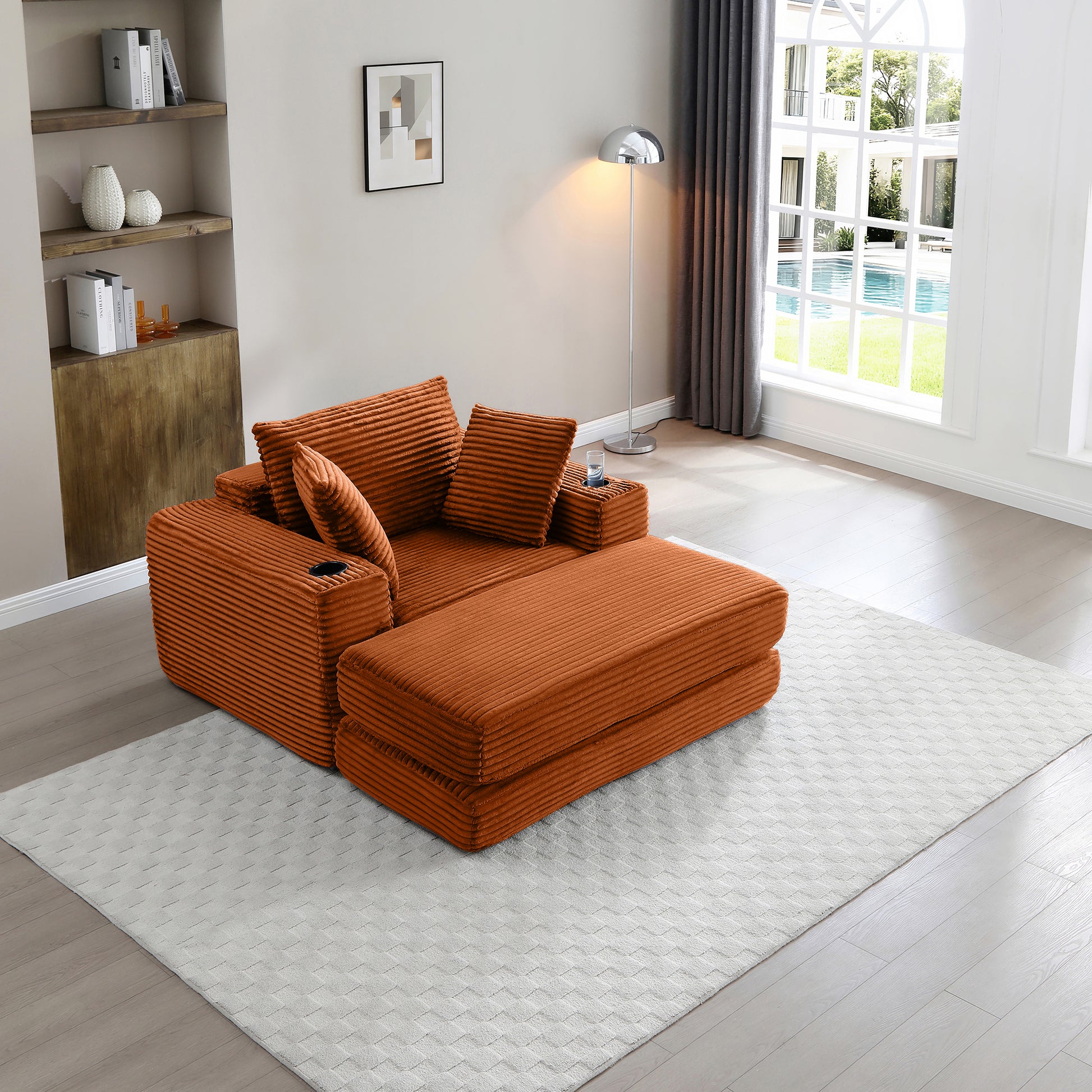 52" Boneless Chaise Lounge Chair Indoor-Oversized Cloud-Like Cozy Comfy Modular 3-in-1 Sofa Bed for Reading - Orange - primary color shot