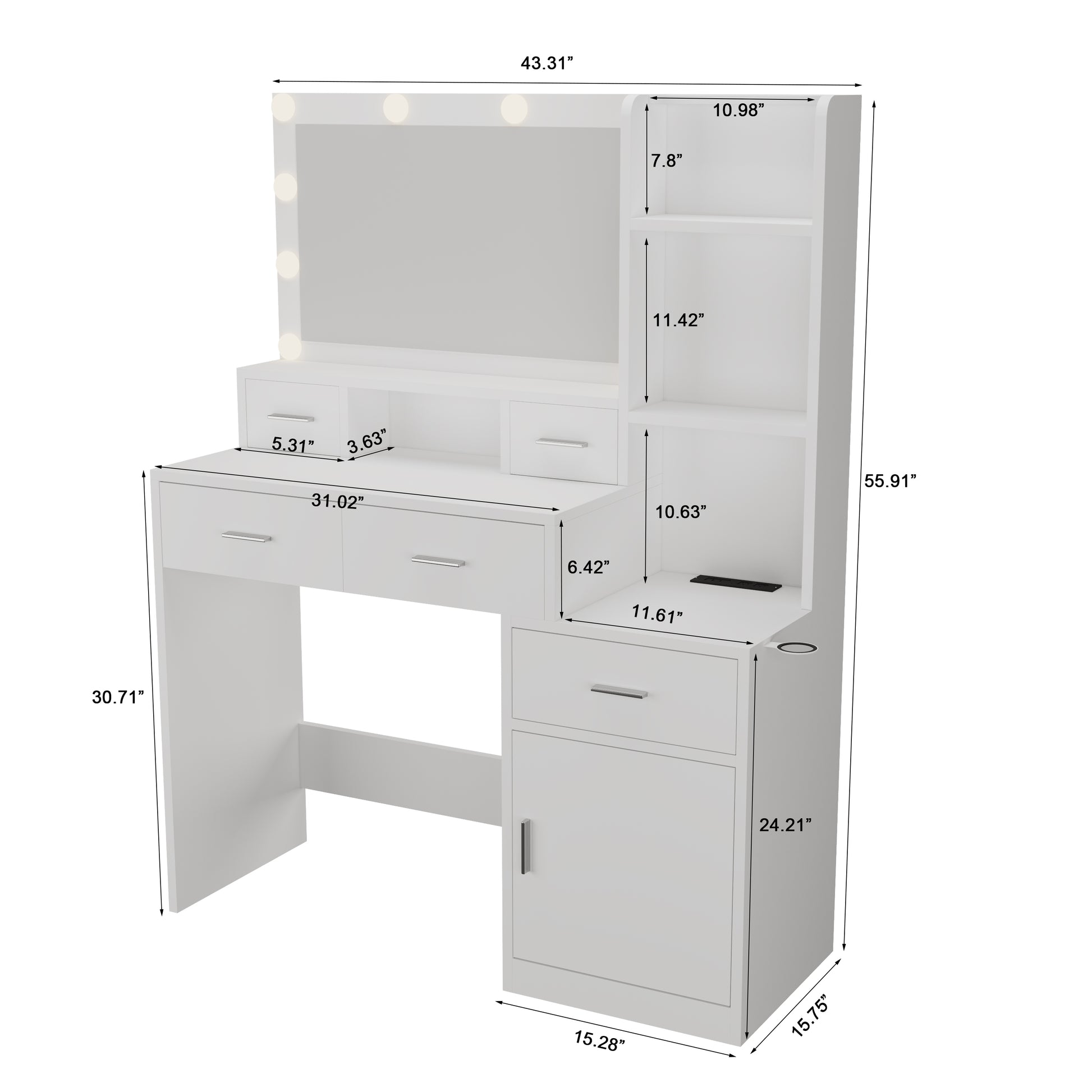 Anna Modern Bedroom Vanity, White