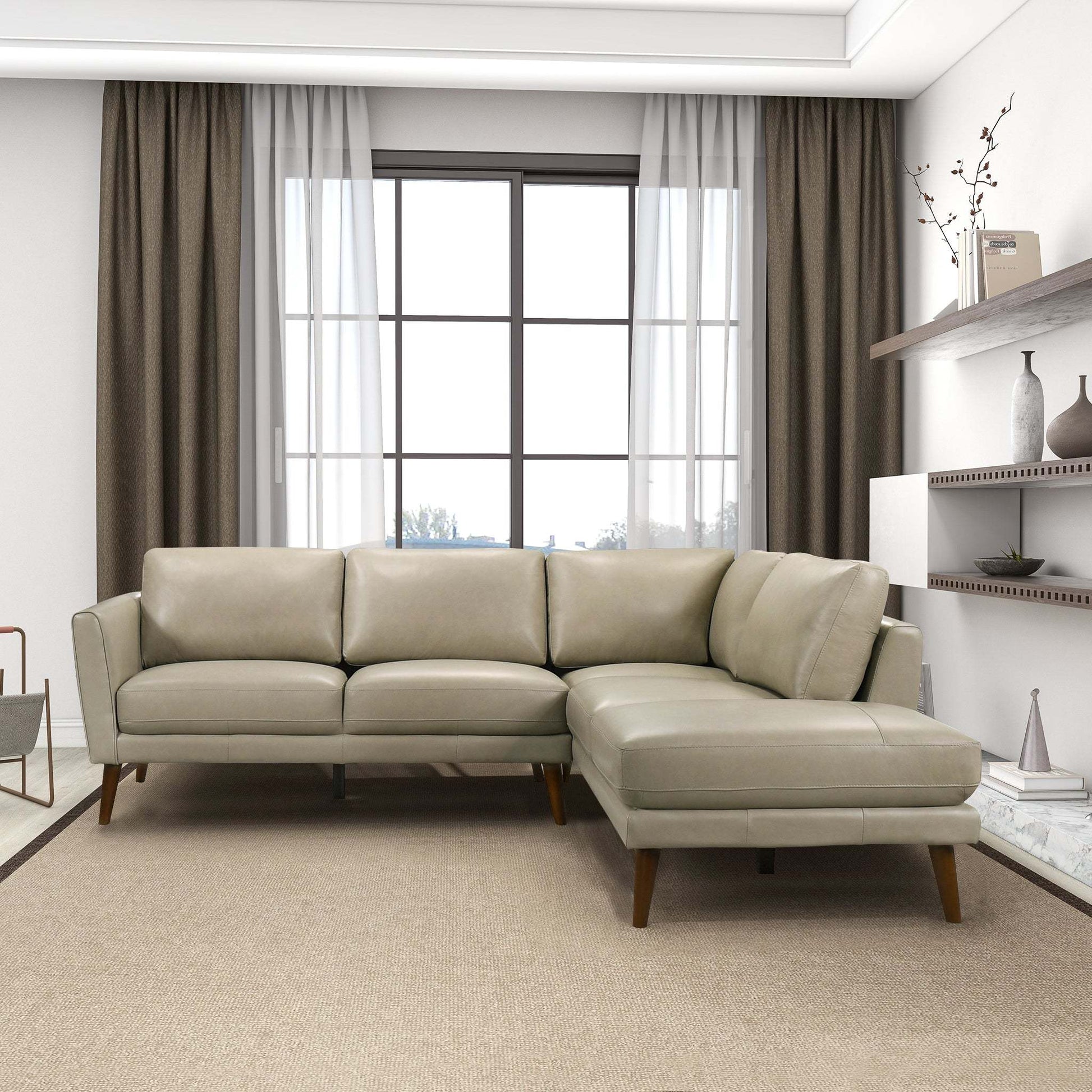 Benson Beige Leather Sectional Sofa with Right Facing Chaise Mid-Century Modern Design - detail view 6
