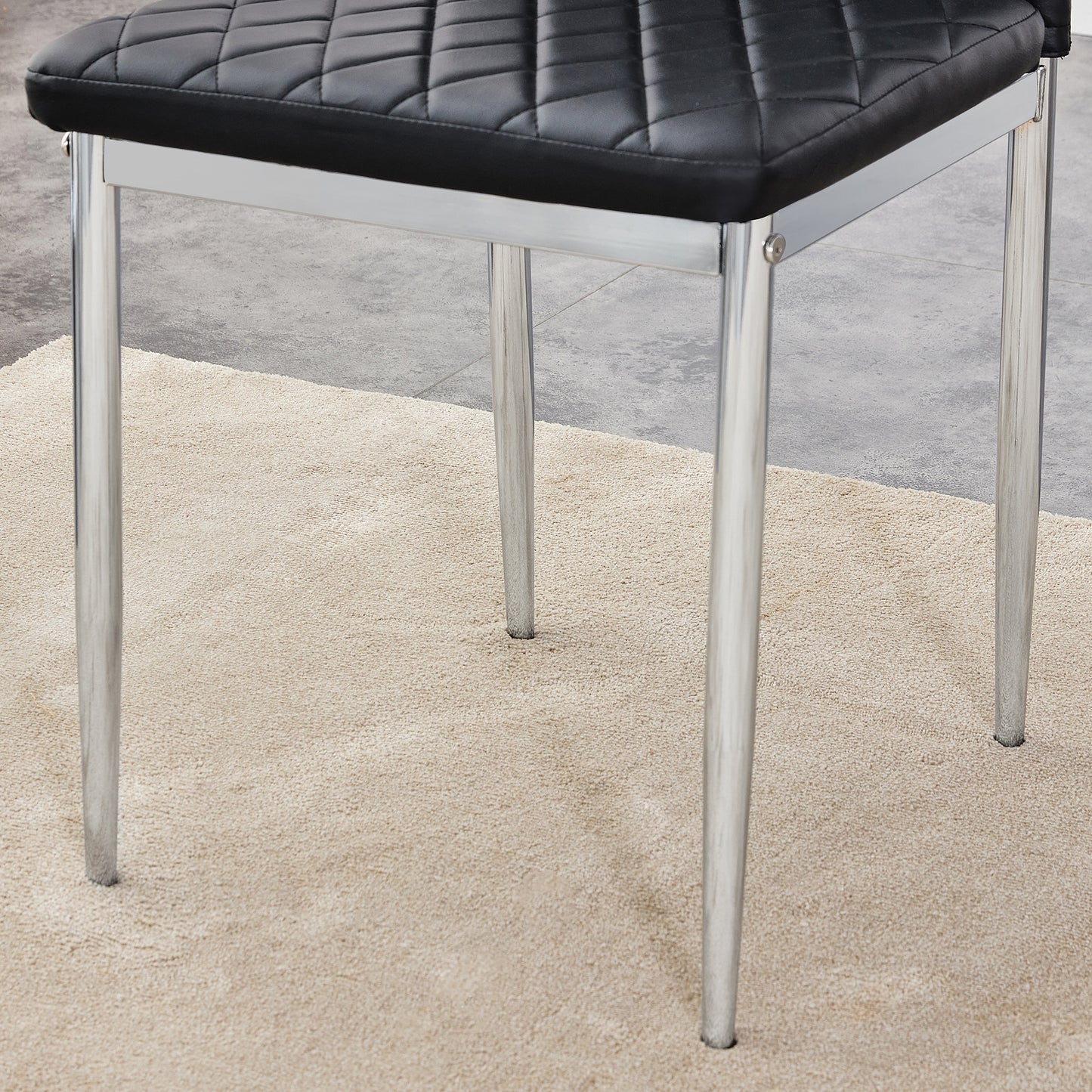 Donna Modern Diamond Stitched PU Leather Side Chairs Set of 4 , Black